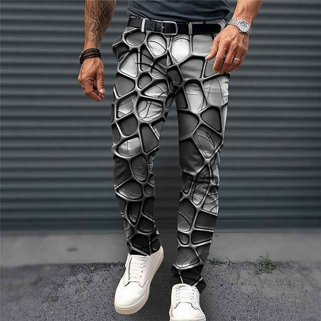 Optical Illusion Business Casual Men's 3D Print Dress Pants Pants Trousers Outdoor Daily Wear Streetwear Polyester Blue Orange Green S M L Medium Waist Elasticity Pants