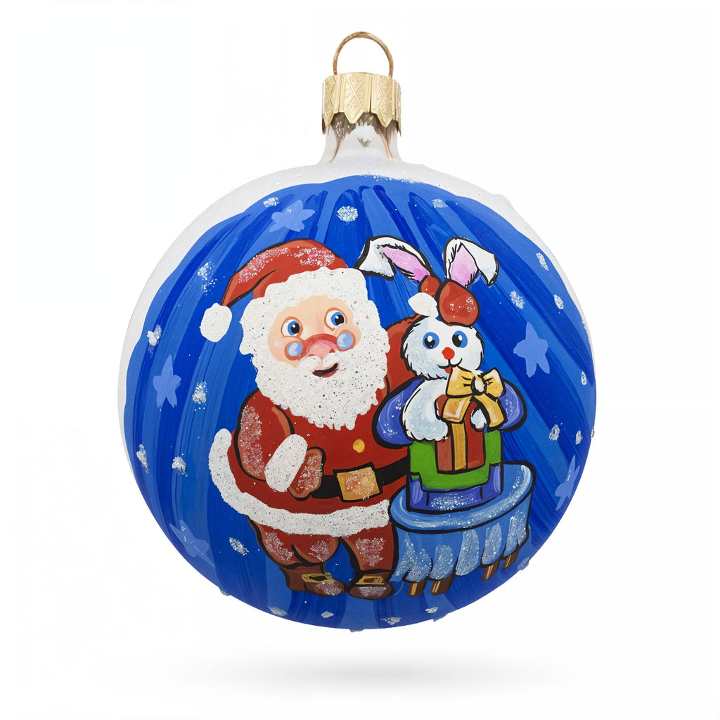 Santa's Magical Rabbit Trick Glass Ball Christmas Ornament 3.25 Inches - Big Tim's Magic Emporium