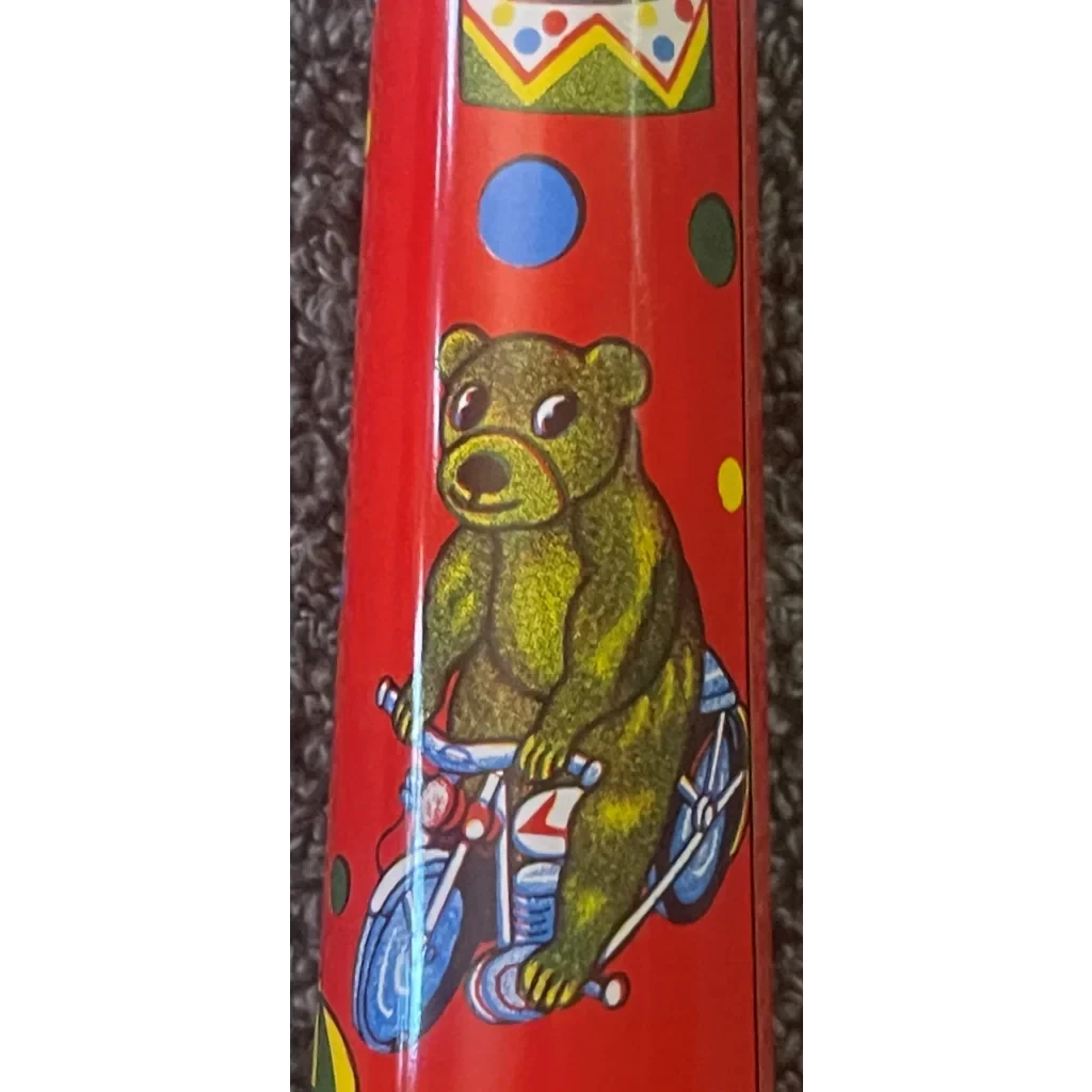 Large NOS 1960s World Circus Tin Horn Noisemaker 🎪 Colorful Clowns Animals Balloons