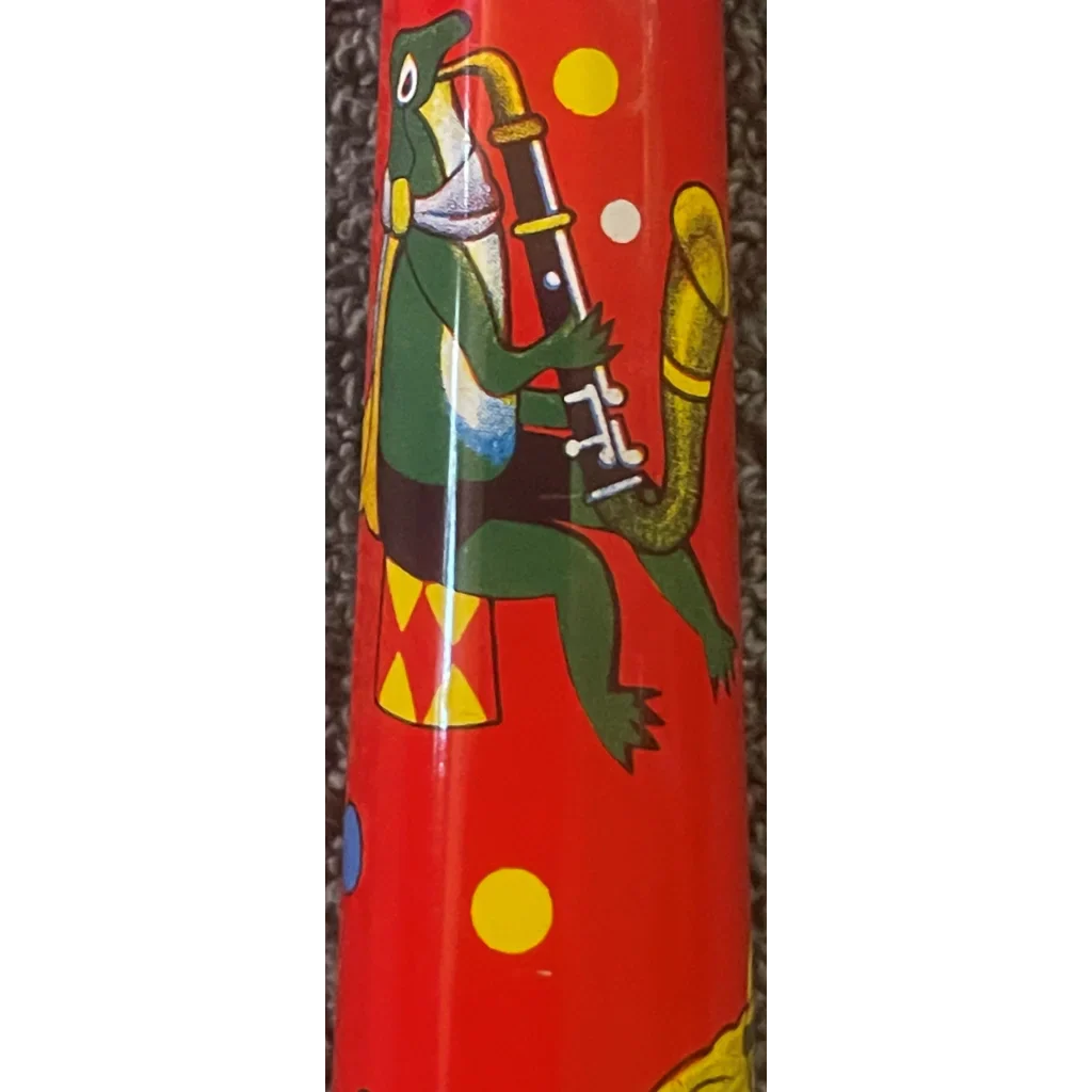 Large NOS 1960s World Circus Tin Horn Noisemaker 🎪 Colorful Clowns Animals Balloons