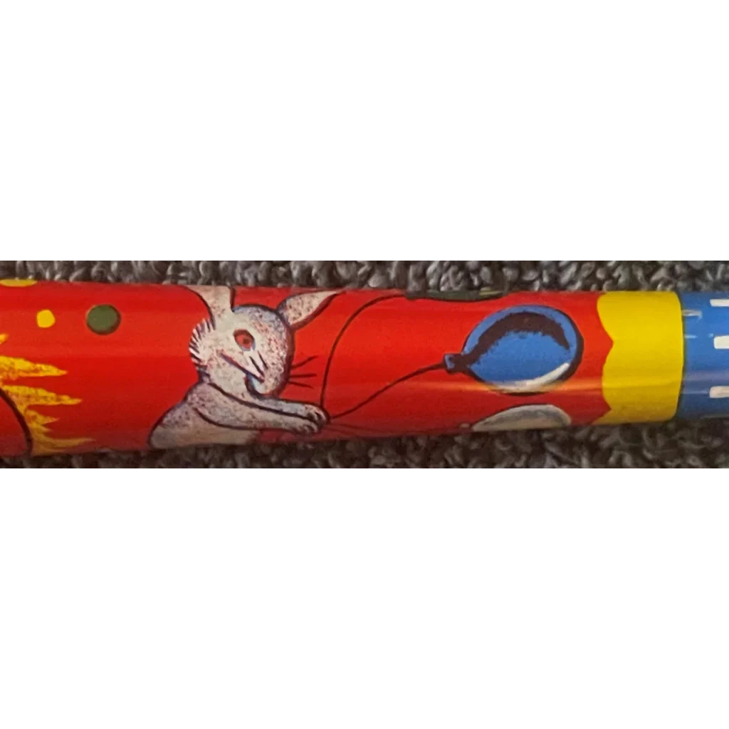 Large NOS 1960s World Circus Tin Horn Noisemaker 🎪 Colorful Clowns Animals Balloons