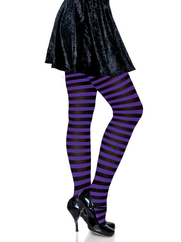 Women's Purple Black Striped Witch Tights Halloween Costume by Masquerade