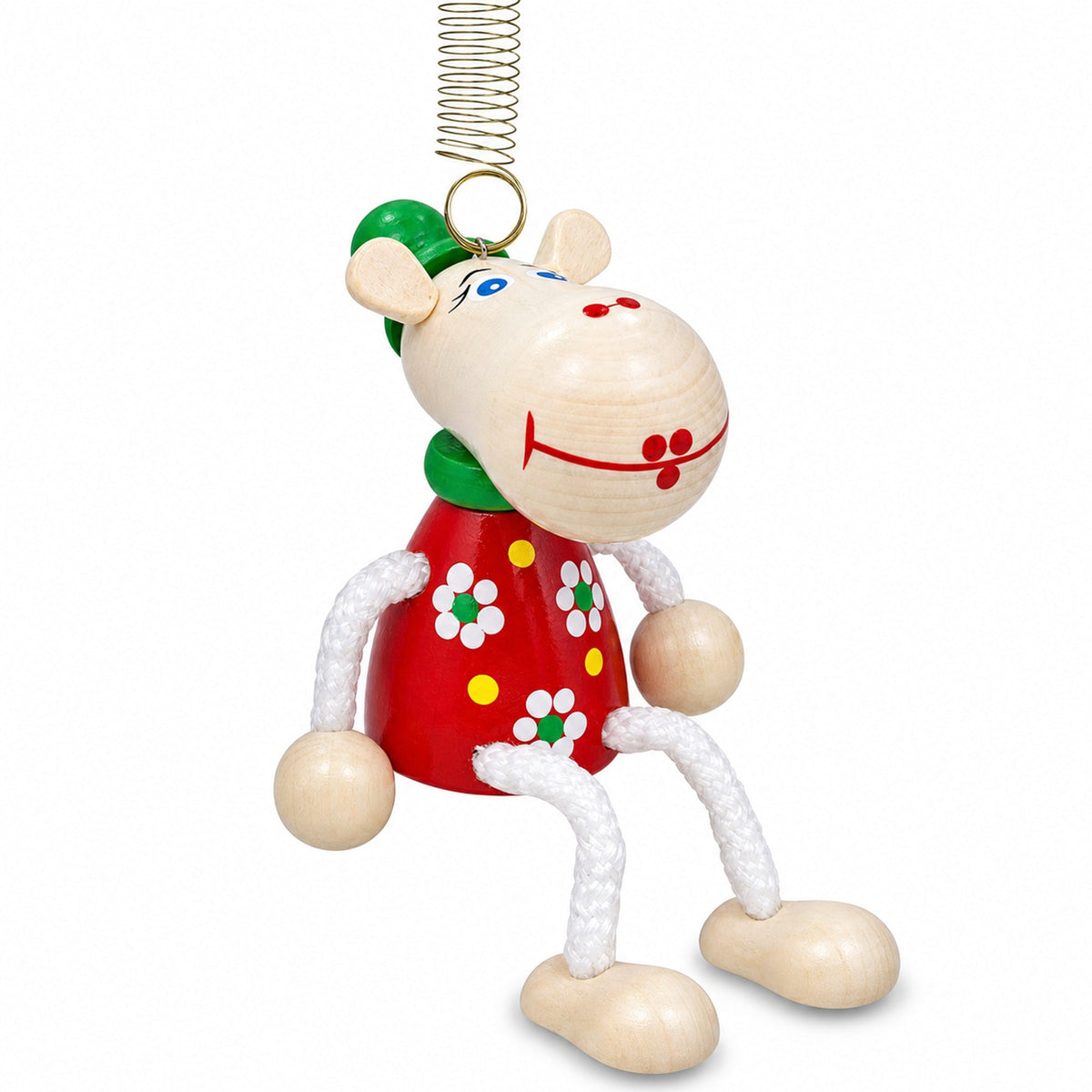 Jumping Cow Wooden Doll on a Spring 4 Inches by BestPysanky
