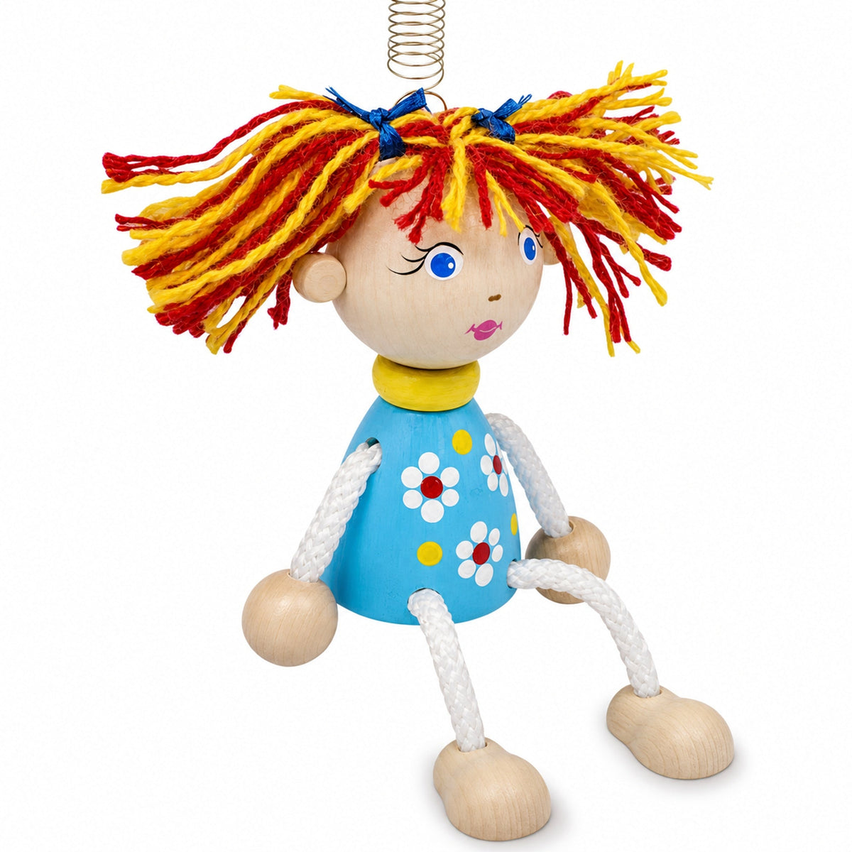 Jumping Girl Wooden Doll on a Spring 4 Inches by BestPysanky