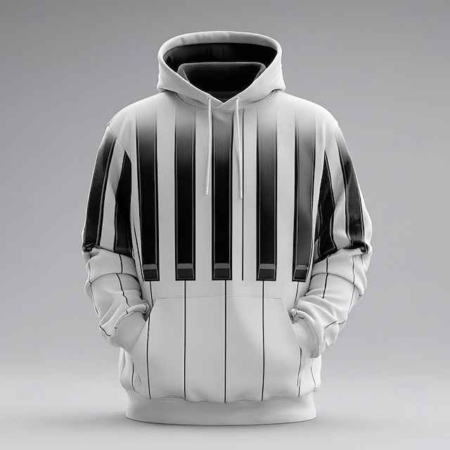 Men's Optical Illusion Pano Keys Hoodie Sweatshirt Fashion Cool 3D Long Sleeve Crew Neck Home Streetwear Party White White 2 Drawstring Fall Winter Designer S M L XL XXL XXXL