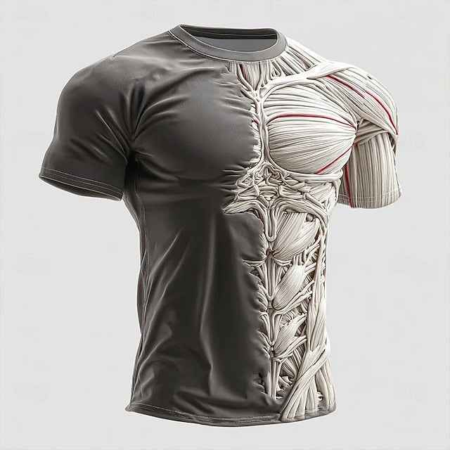 Men's Muscle Optical Illusion 3D Simulation T Shirt Short Sleeve T shirt 3D Print Crew Neck Shirt Exaggerated Designer Daily Club Party White Red Gray Summer Spring All Seasons Clothing Apparel S M L