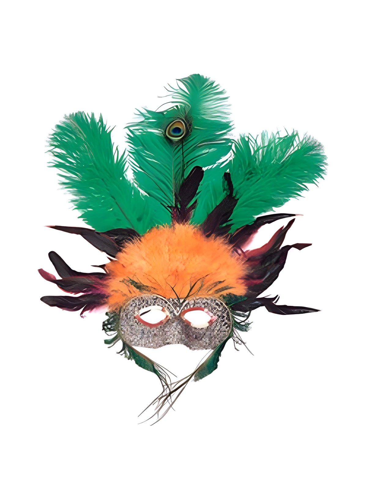 Adult Orange & Green Feather Eye Mask by Masquerade