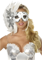 Womens Winter Eve Feather Eye Mask by Masquerade