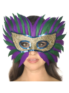 Adult Mardi Gras Feather Eye Mask by Masquerade