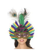 Adult Mardi Gras Peacock Feather Mask by Masquerade