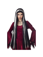 Adult Super Long Black Wig With White Streaks by Masquerade