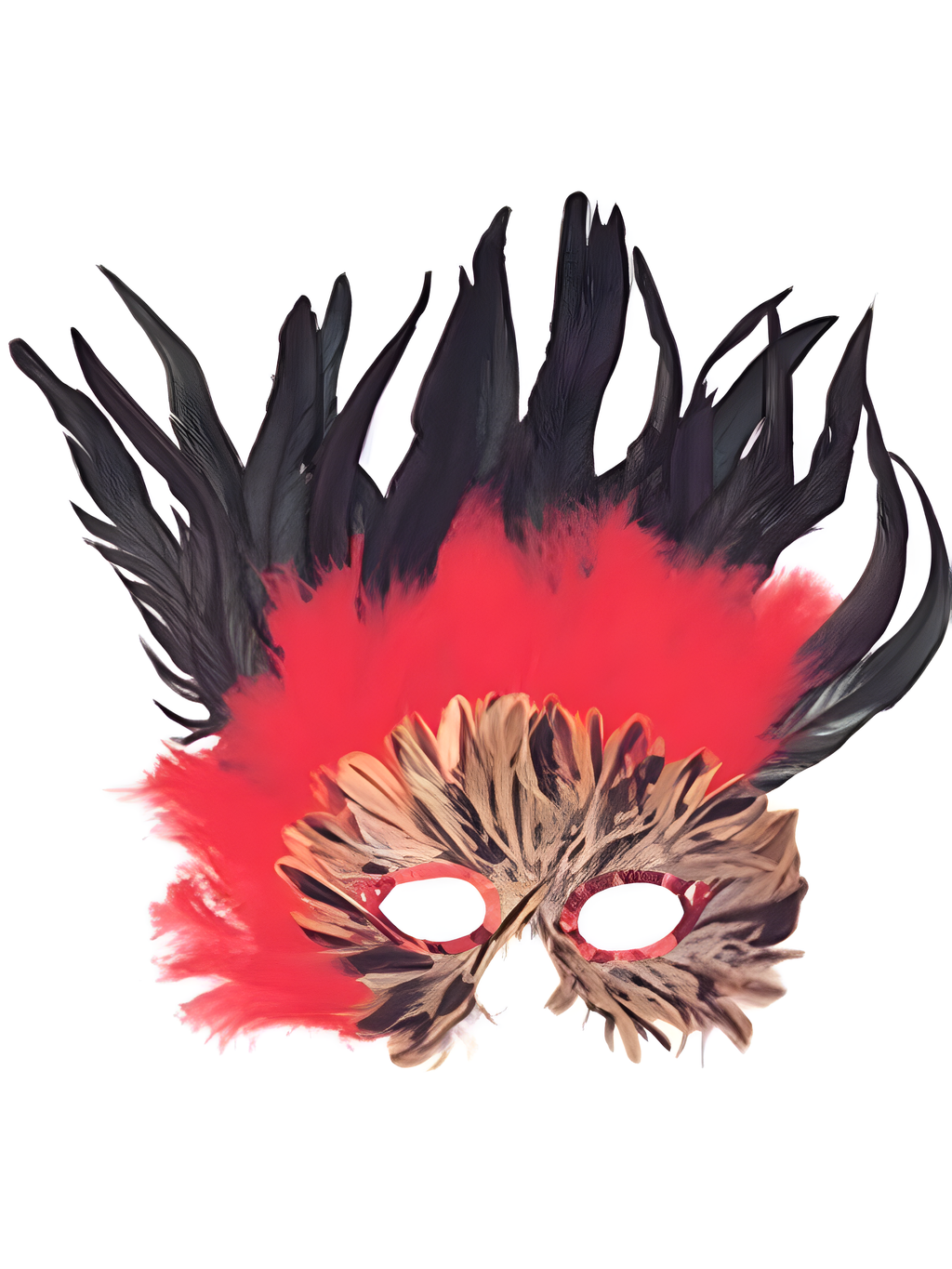 Adult Red & Black Feather Eye Mask by Masquerade