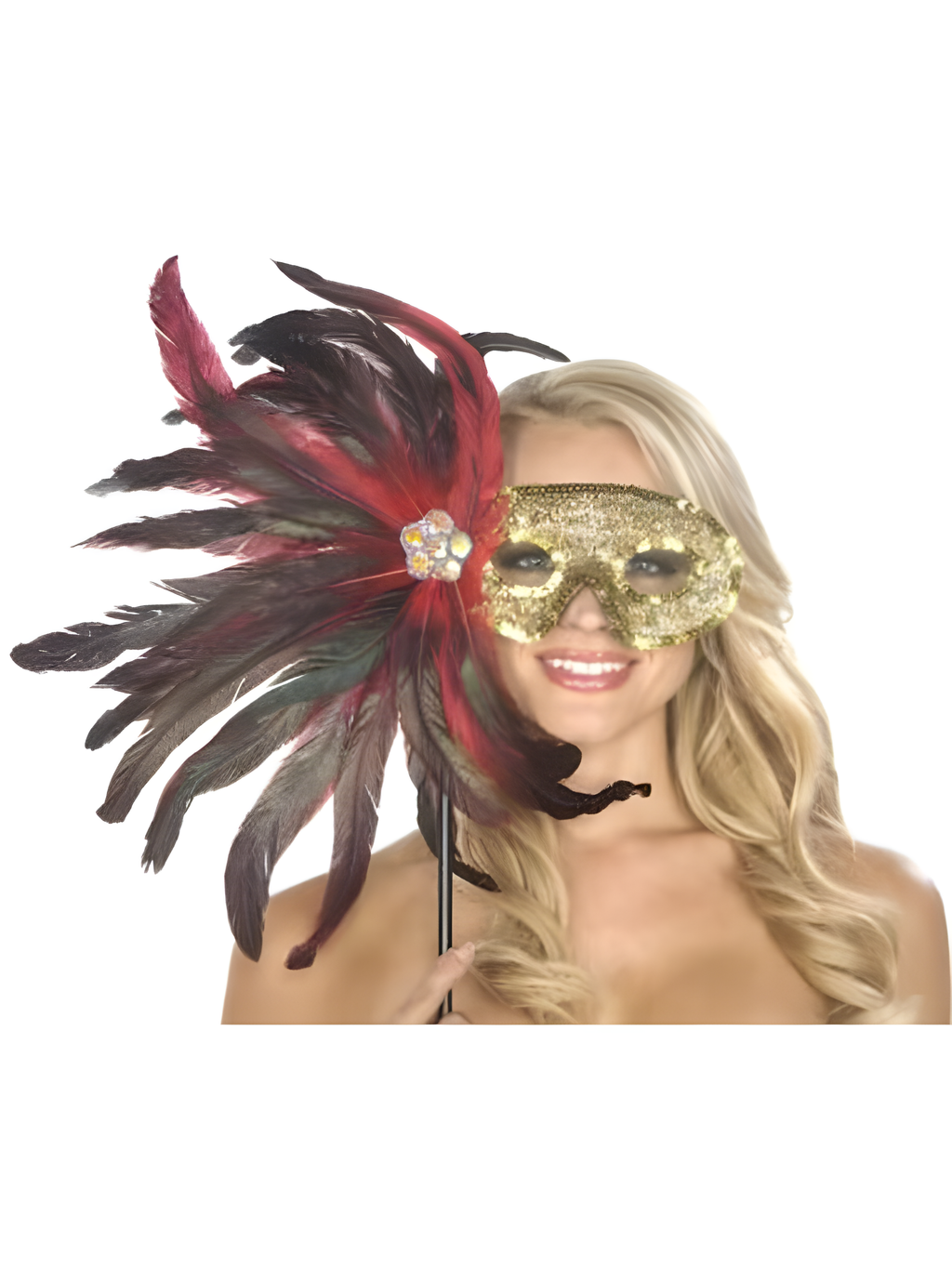 Adult Black and Red Feather Carnival Eyemask by Masquerade