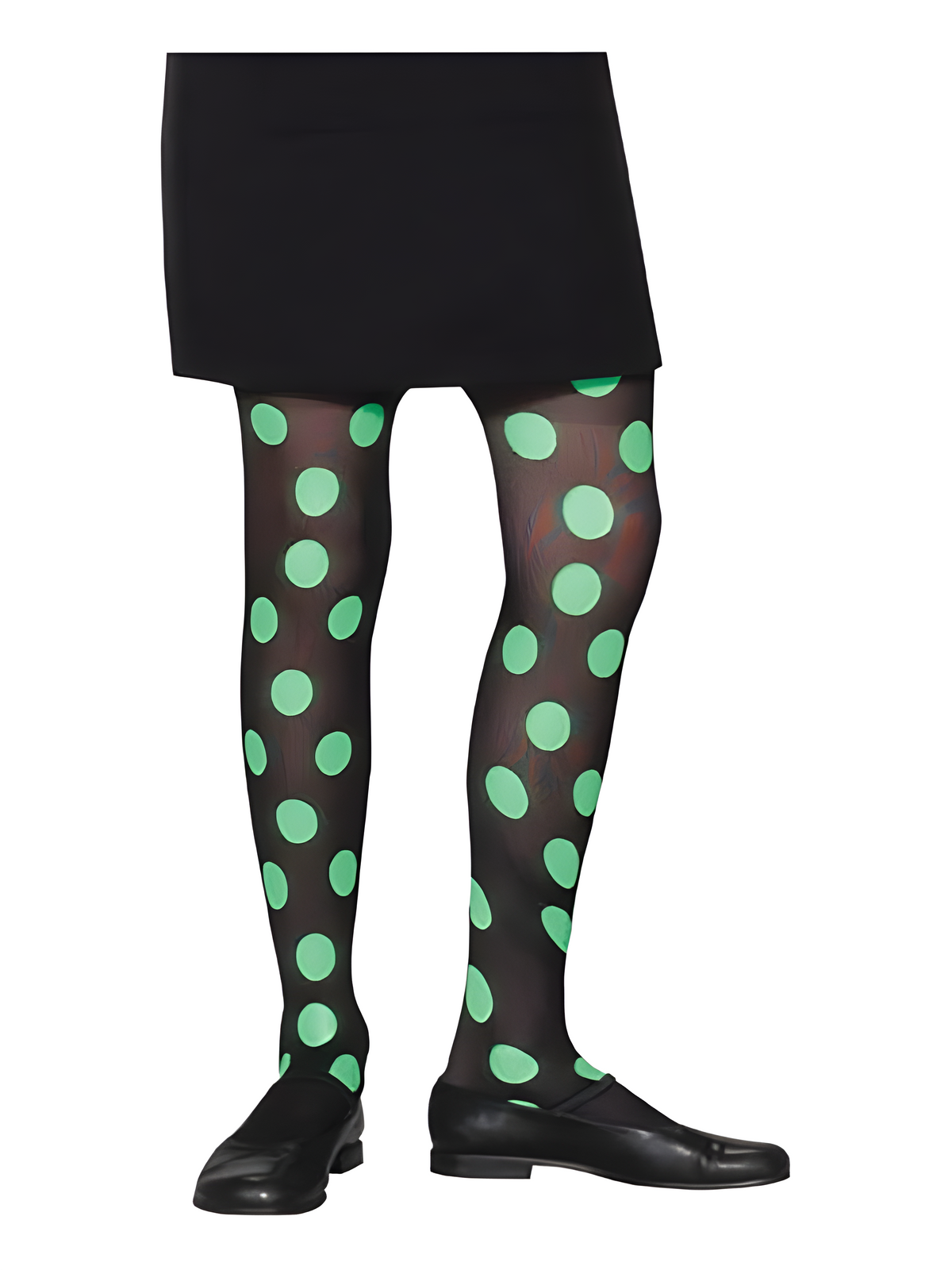 Child's Black & Lime Polka Dot Tights Size: One Size by Masquerade