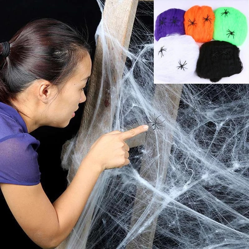 White Stretch Spiderweb Halloween Decoration