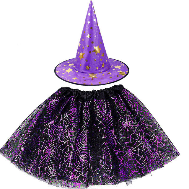 Spiderweb Tutu Skirt and Witch Hat Costume Options