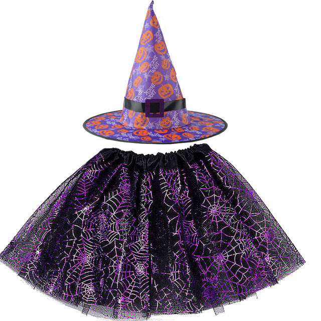 Spiderweb Tutu Skirt and Witch Hat Costume Options