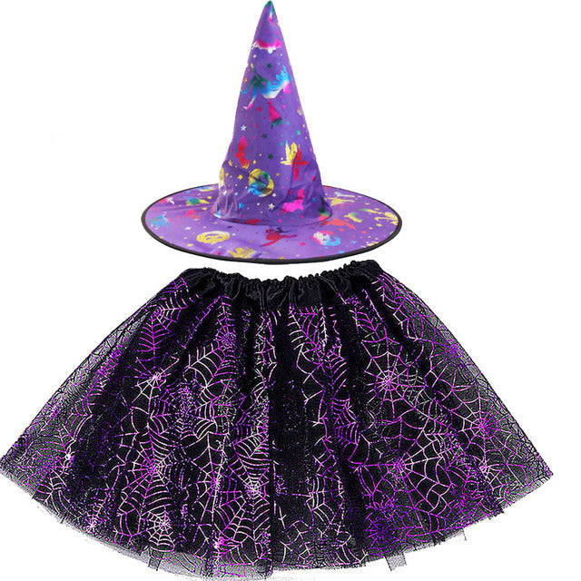 Spiderweb Tutu Skirt and Witch Hat Costume Options
