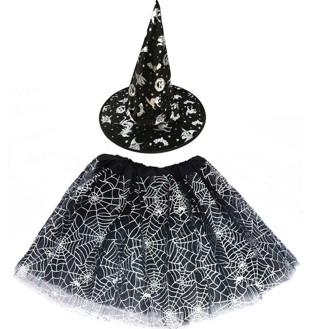 Spiderweb Tutu Skirt and Witch Hat Costume Options
