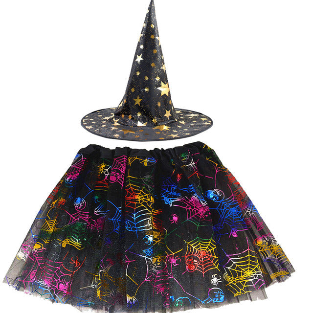 Spiderweb Tutu Skirt and Witch Hat Costume Options