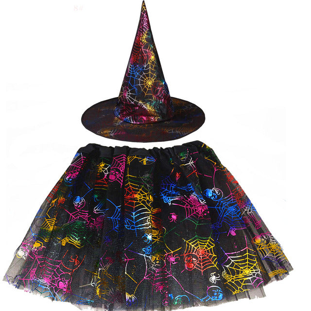 Spiderweb Tutu Skirt and Witch Hat Costume Options