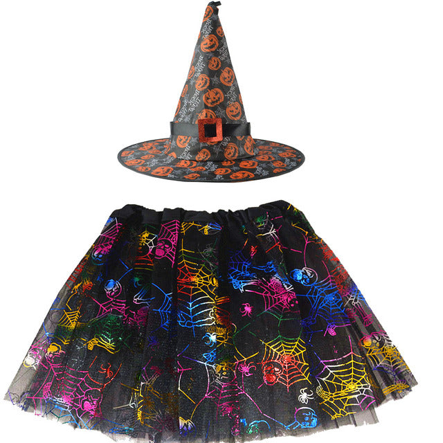 Spiderweb Tutu Skirt and Witch Hat Costume Options