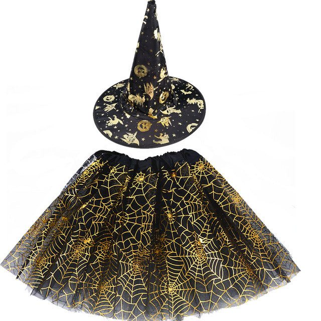 Spiderweb Tutu Skirt and Witch Hat Costume Options