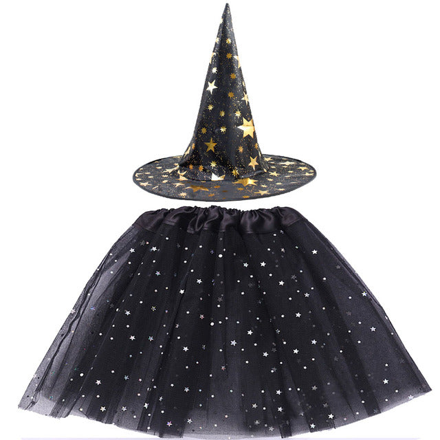Spiderweb Tutu Skirt and Witch Hat Costume Options