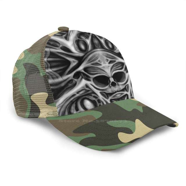 Biomechanical Skull Print Cap
