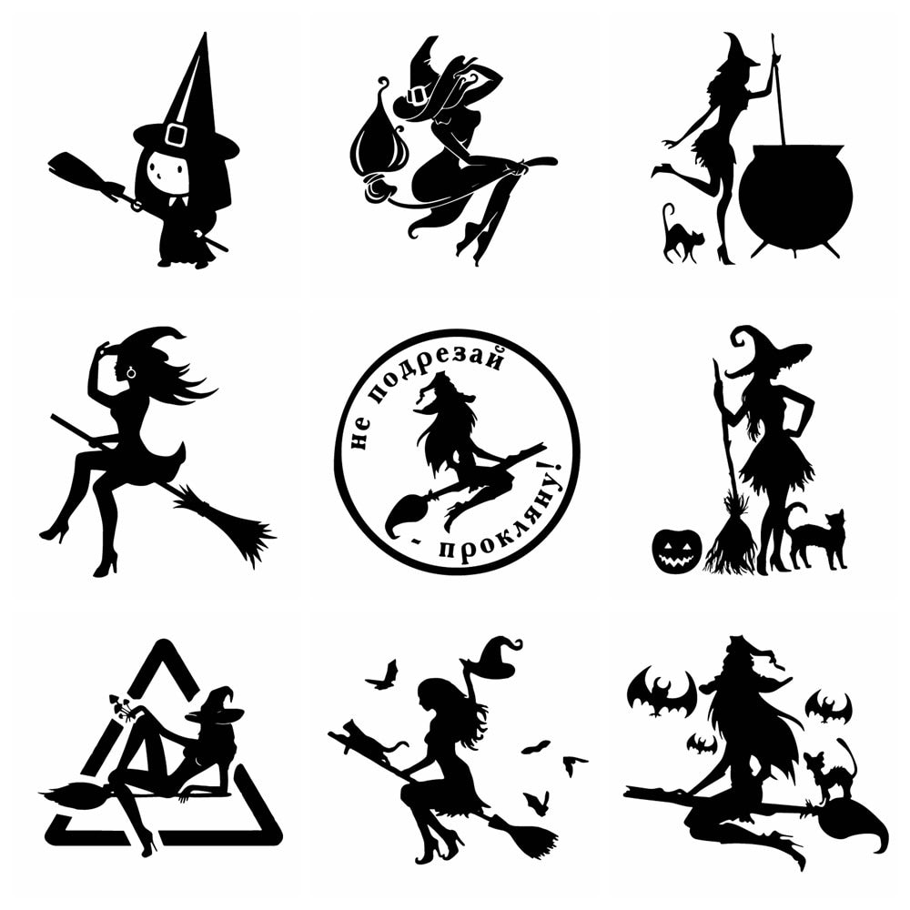Flying Witch on a Broom Halloween Decals