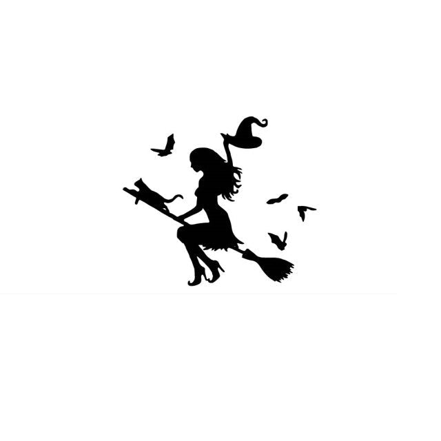 Flying Witch on a Broom Halloween Decals