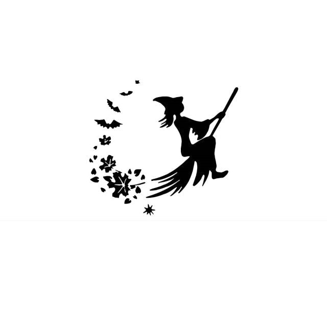 Flying Witch on a Broom Halloween Decals