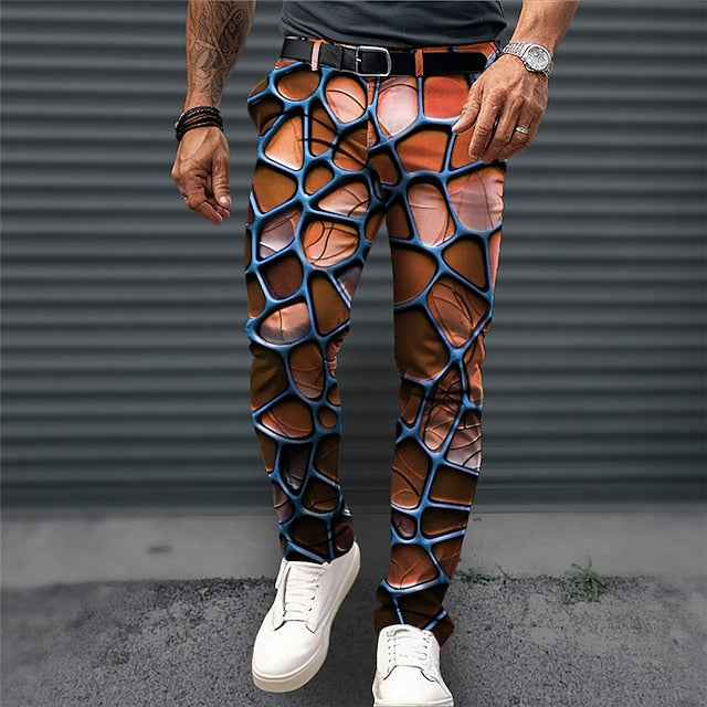 Optical Illusion Business Casual Men's 3D Print Dress Pants Pants Trousers Outdoor Daily Wear Streetwear Polyester Blue Orange Green S M L Medium Waist Elasticity Pants