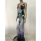 Rainbow Gradient Sequin Evening Dress Female Singer Costume