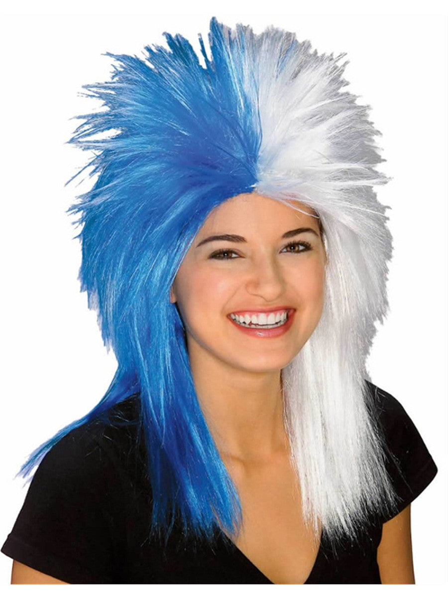 Adult Blue And White Sports Fanatix Wig by HalloweenStore.com