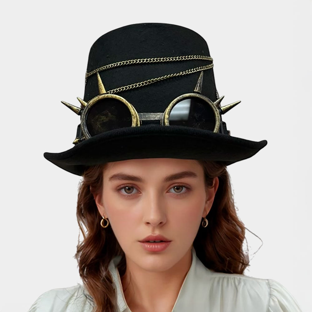 Spiked Vintage Googles Chain Accent Steampunk Halloween Costume Hat by Madeline Love