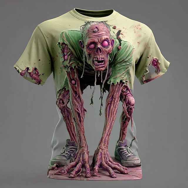 Men's Optical Illusion Zombies 3D T Shirt Short Sleeve T shirt 3D Print Crew Neck Shirt Exaggerated Designer Horror Party Street Holiday Yellow Blue Purple Summer Spring All Seasons Clothing Apparel