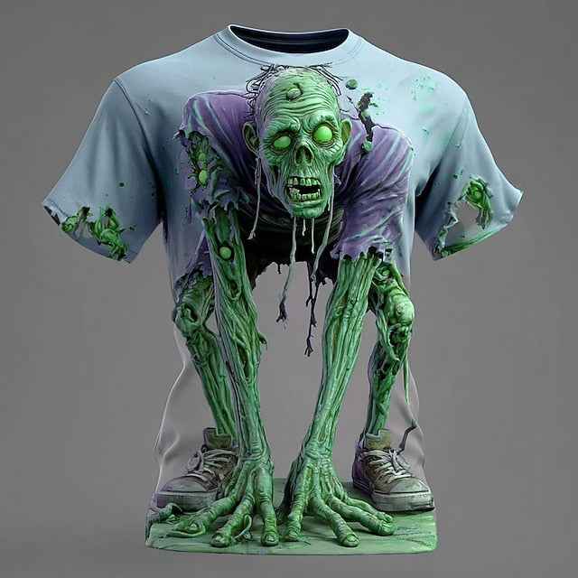 Men's Optical Illusion Zombies 3D T Shirt Short Sleeve T shirt 3D Print Crew Neck Shirt Exaggerated Designer Horror Party Street Holiday Yellow Blue Purple Summer Spring All Seasons Clothing Apparel