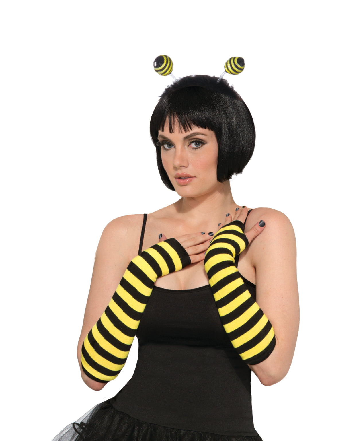 Adult Bee Wear Fingerless Gloves Bumblebee Accessory Black and Yellow by HalloweenStore.com