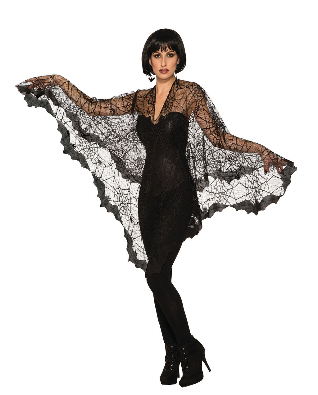 Black Lacey Bat Poncho Spiderweb Adult Pullover by HalloweenStore.com