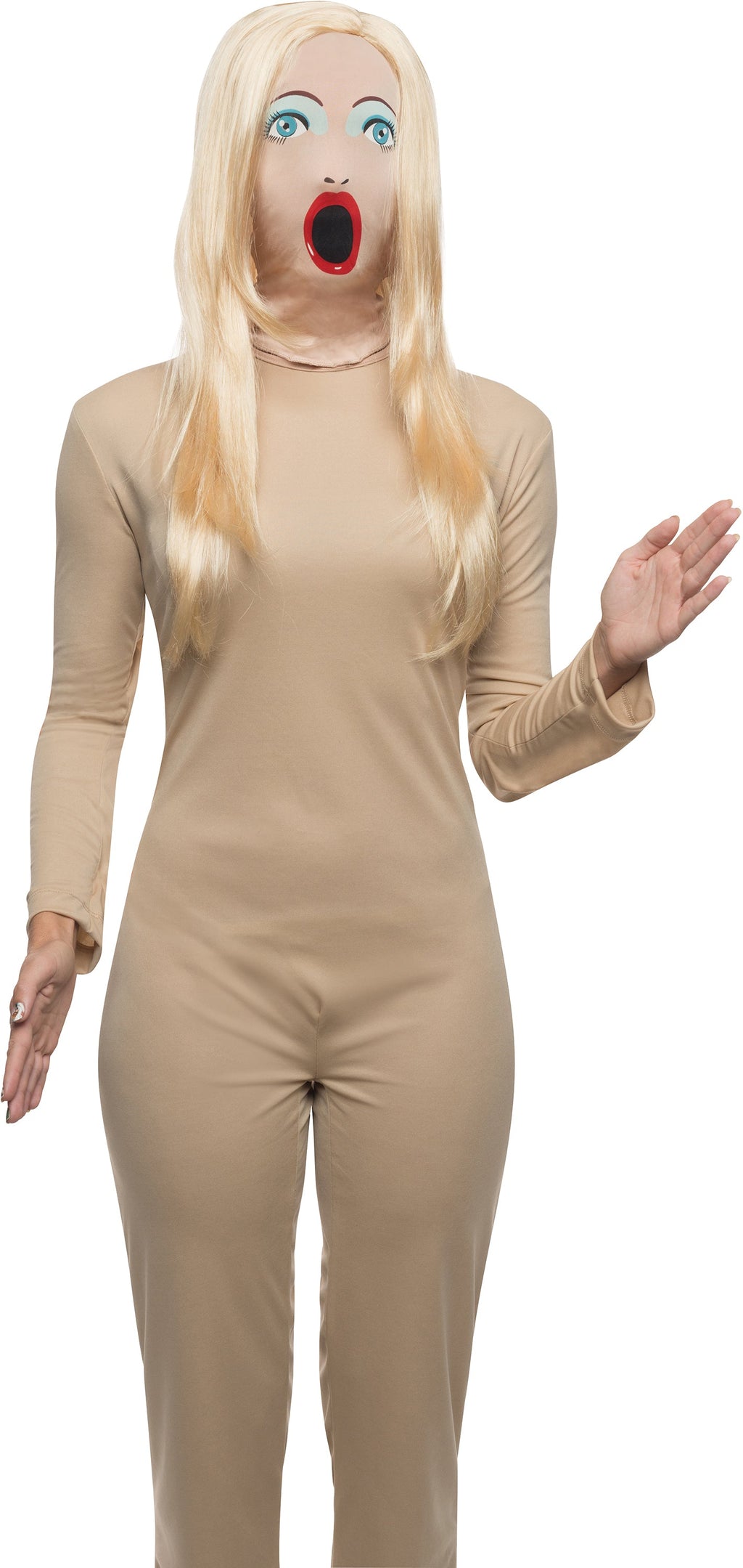 Adult Fabric Sexy Doll Mask with Attached Long Blonde Wig by HalloweenStore.com