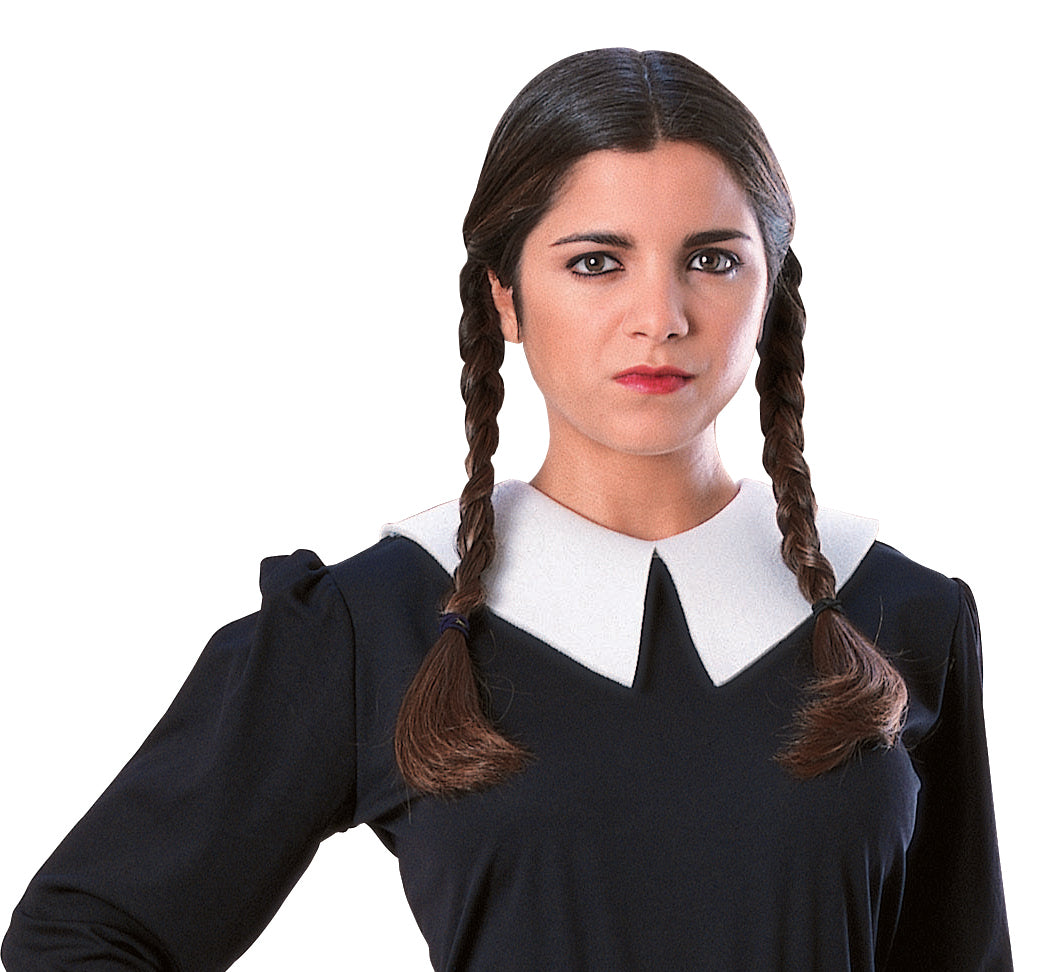 Wednesday Addams Black Pigtail Wig Costume Accessory by HalloweenStore.com