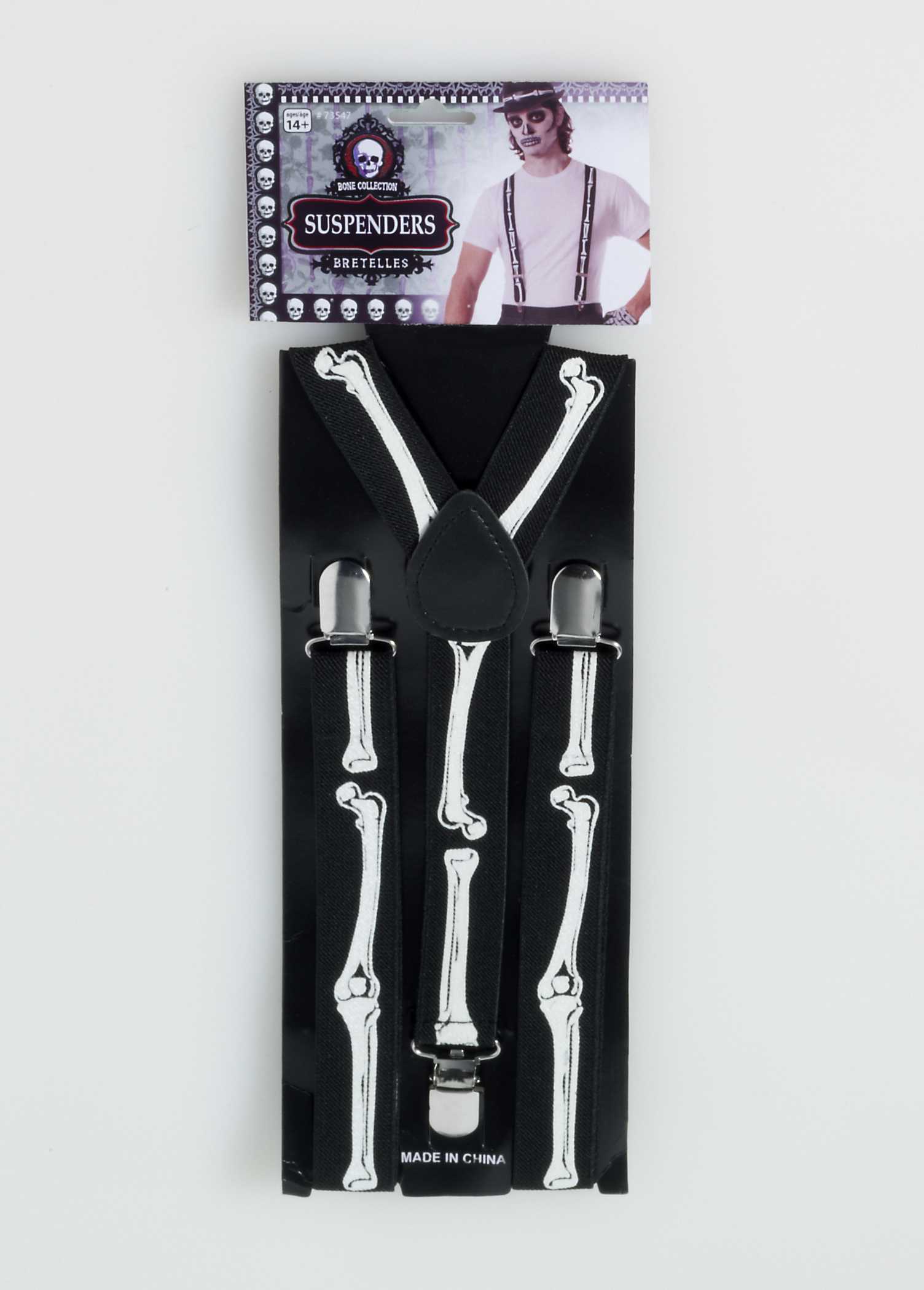 Black Bone Skeleton Print Suspenders by HalloweenStore.com