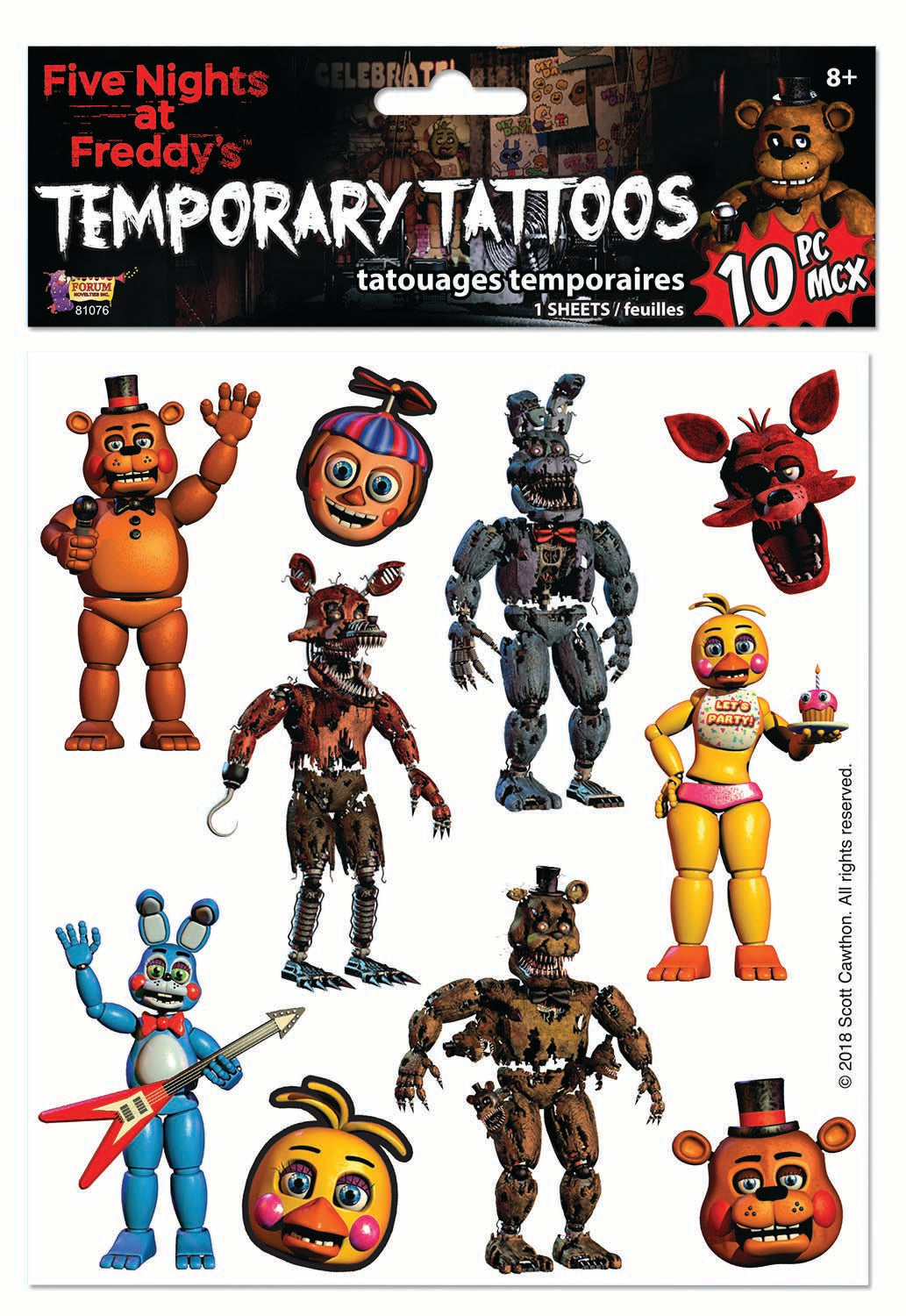 Five Nights at Freddy's Fake Temporary Tattoos by HalloweenStore.com