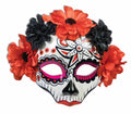 Day Of Dead Skull Red and Black Flower Face Eye Mask by HalloweenStore.com