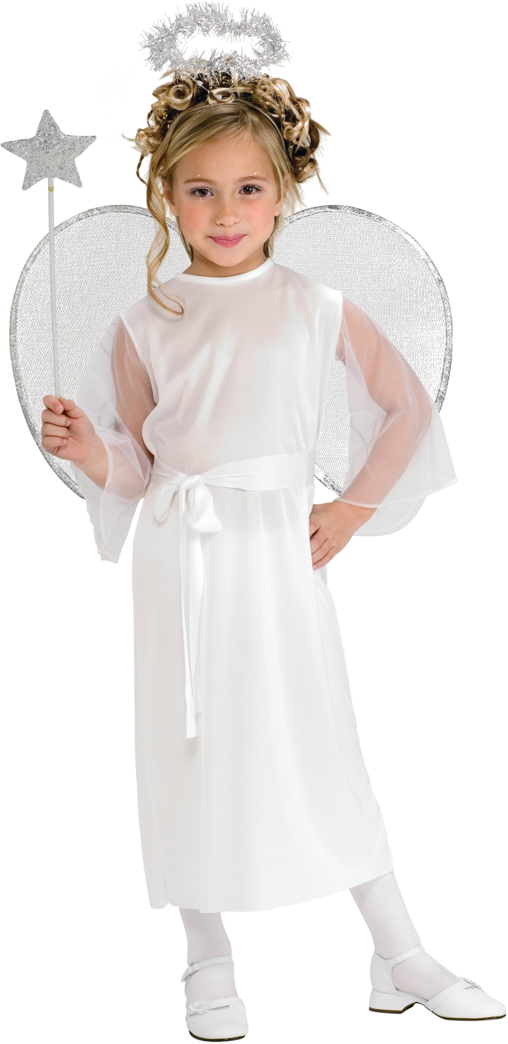 Angel Girls Costume White Polyester Dress Halo and Waist Sash by HalloweenStore.com