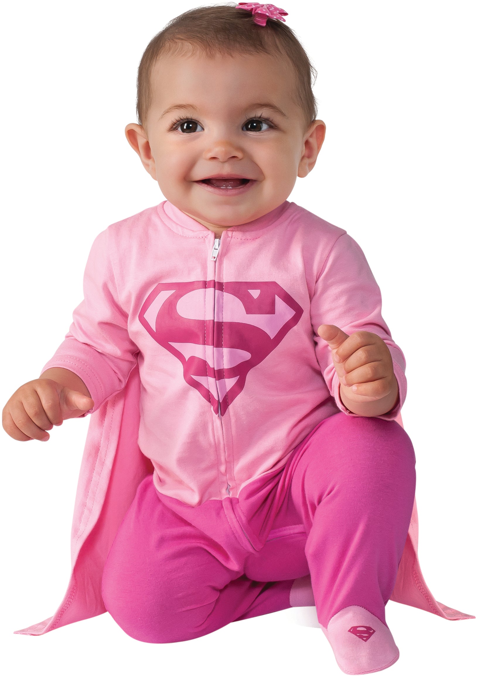 DC Comics Pink Baby Girl Supergirl Superhero Costume Romper by HalloweenStore.com