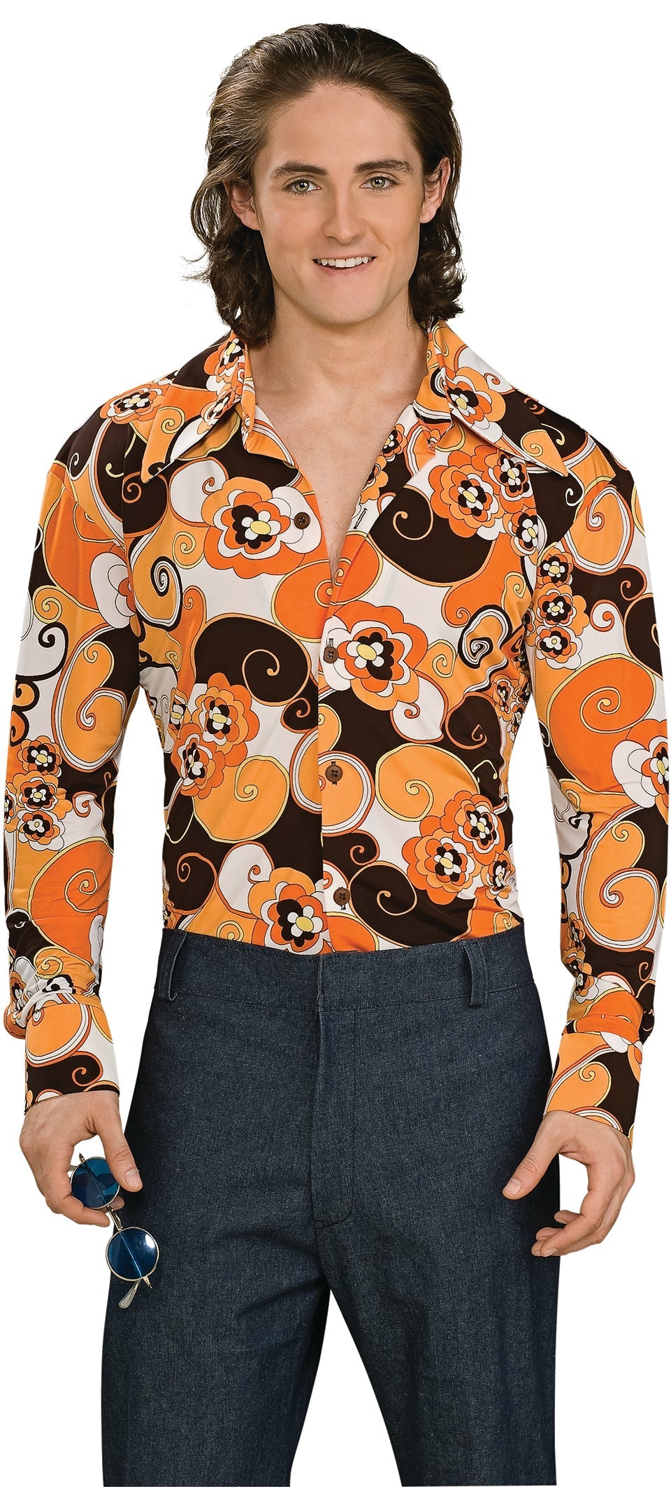 Men's Orange 70's Groovy Long Sleeve Shirt Standard by HalloweenStore.com