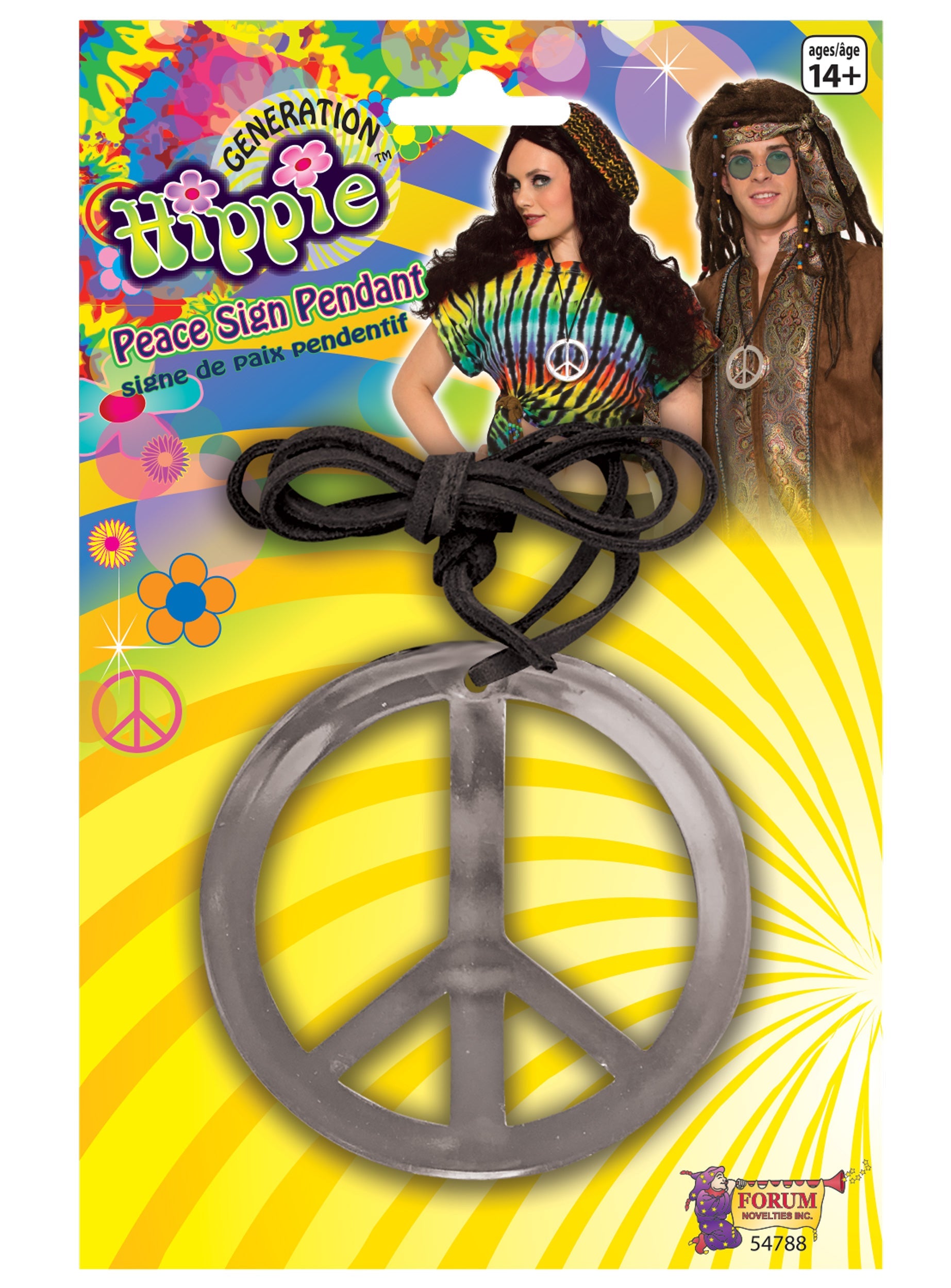 Hippie Peace Sign Medallion 1960's Peace Symbol Groovy Necklace by HalloweenStore.com
