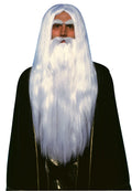 Merlin Wig and Beard Set Adult Long White Wizard Costume by HalloweenStore.com